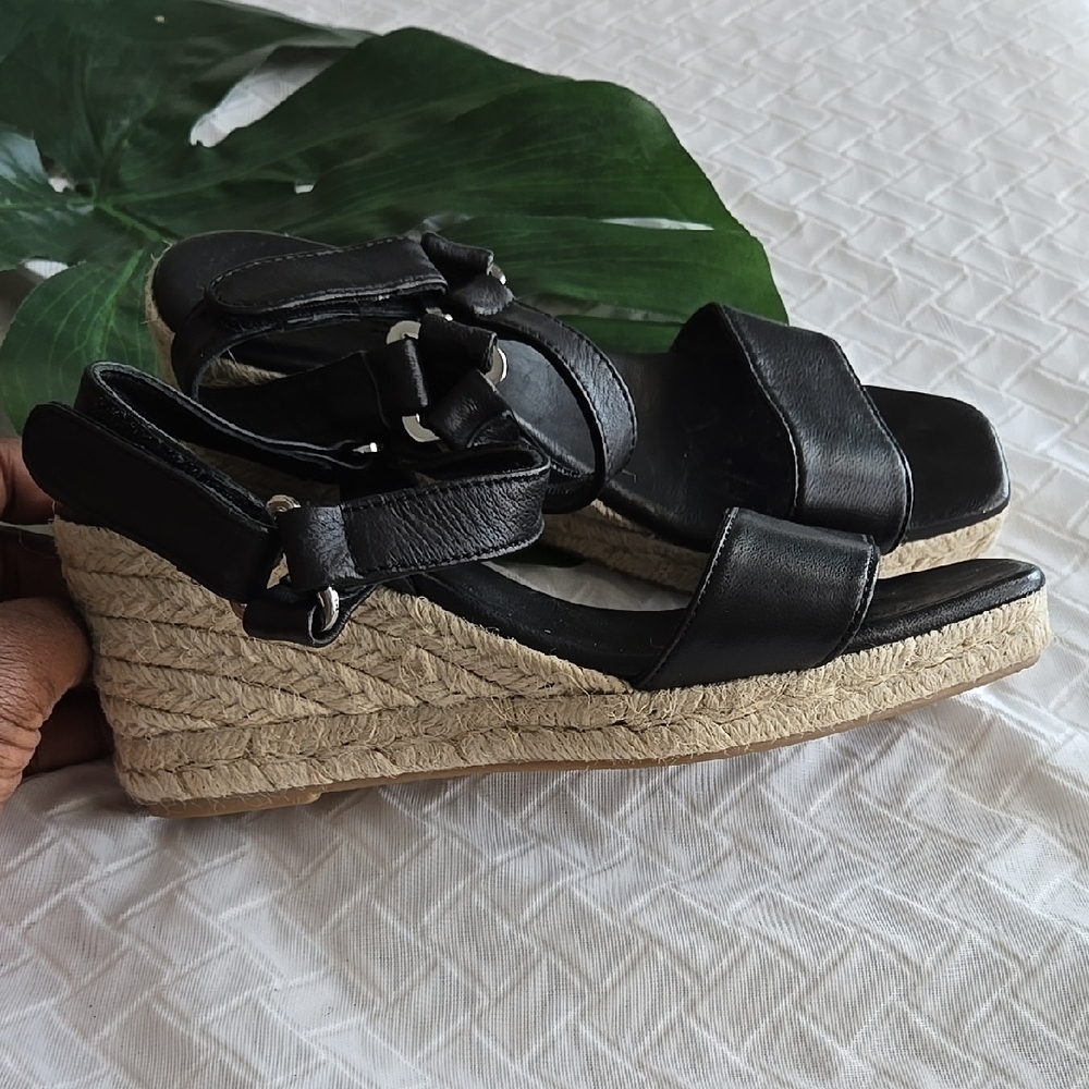 Jutelia Black Ankle Strap Espadrille Wedge Sandals Summer Shoes